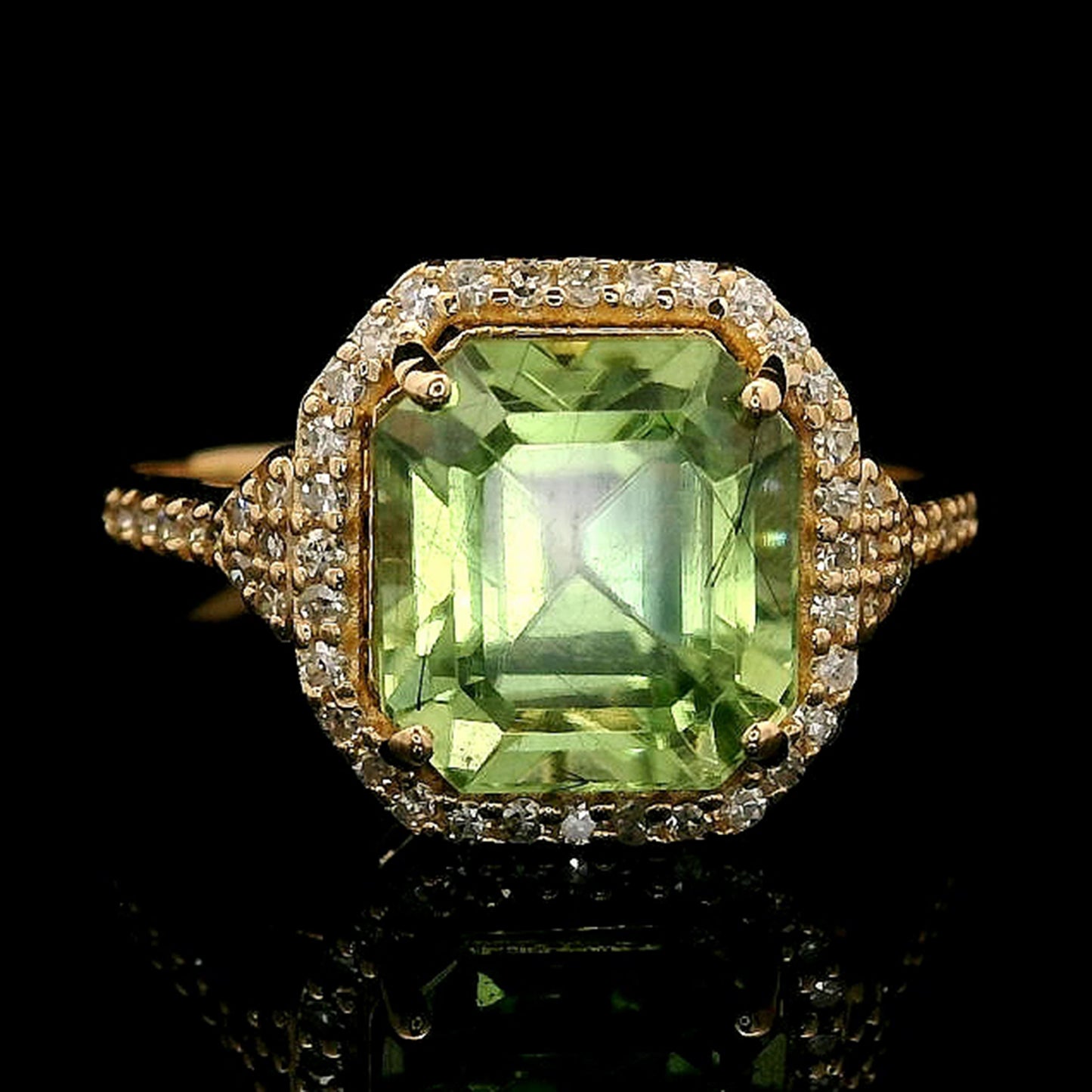 3.49 Ct Octagon Step Cut Natural Peridot 14K Gold Ring