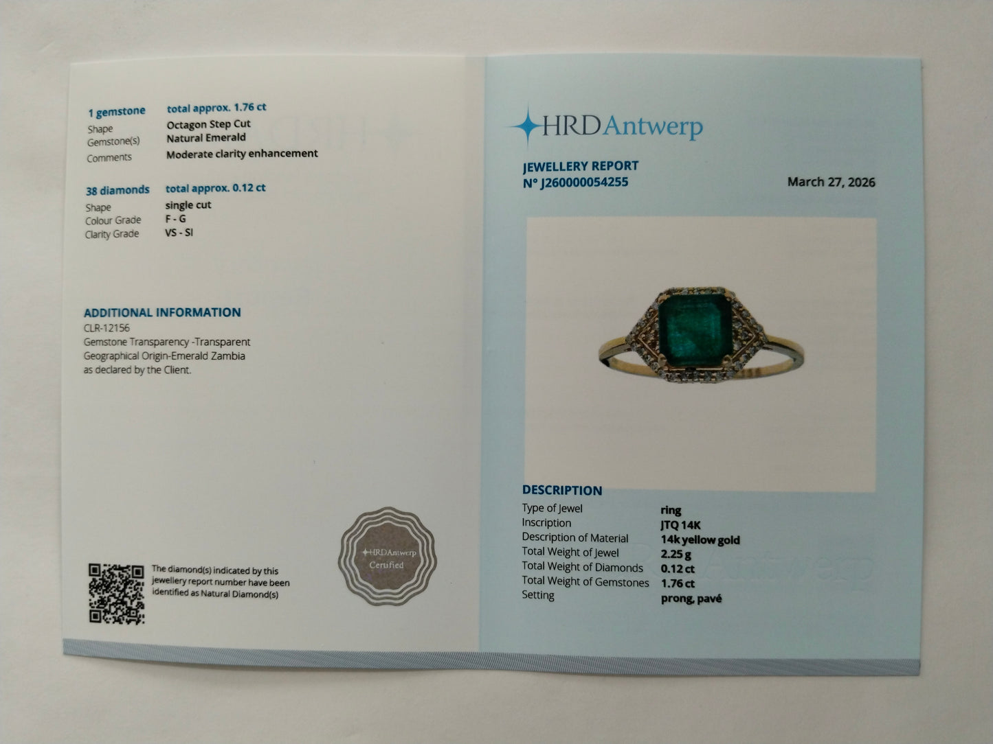 1.88 Ct Octagon Step Cut Natural Emerald 14K Gold Ring