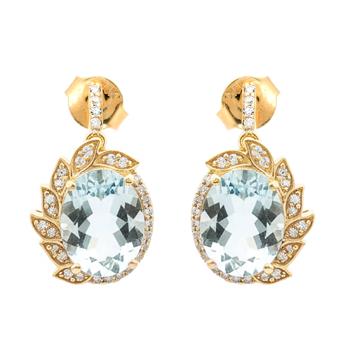 3.67 Ct Oval Natural Aquamarine 14K Gold Earrings