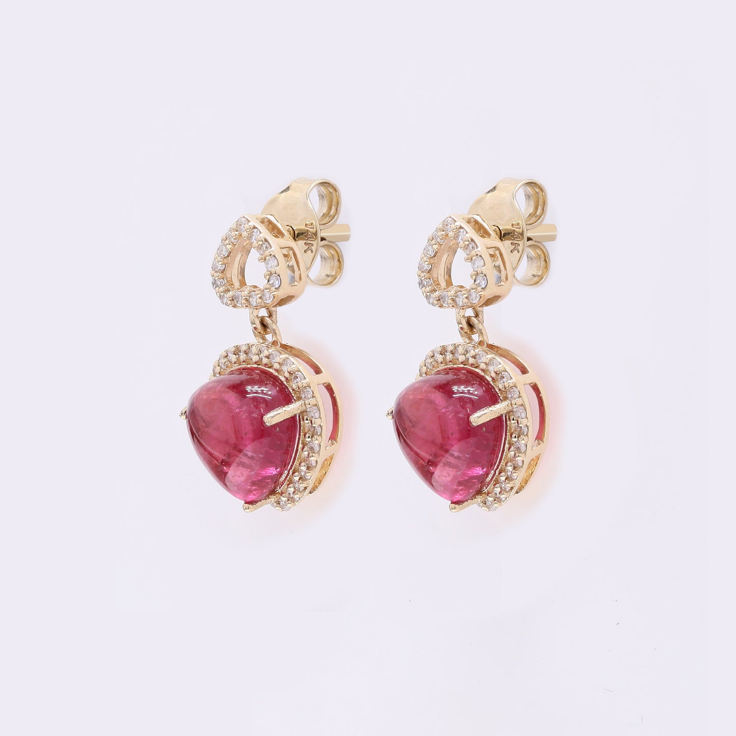 4.14 Ct Heart Natural Rubellite 14K Gold Earrings