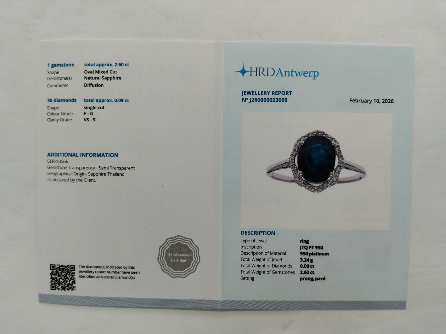 2.69 Ct Oval Mixed Cut Natural Sapphire 950 Platinum Ring