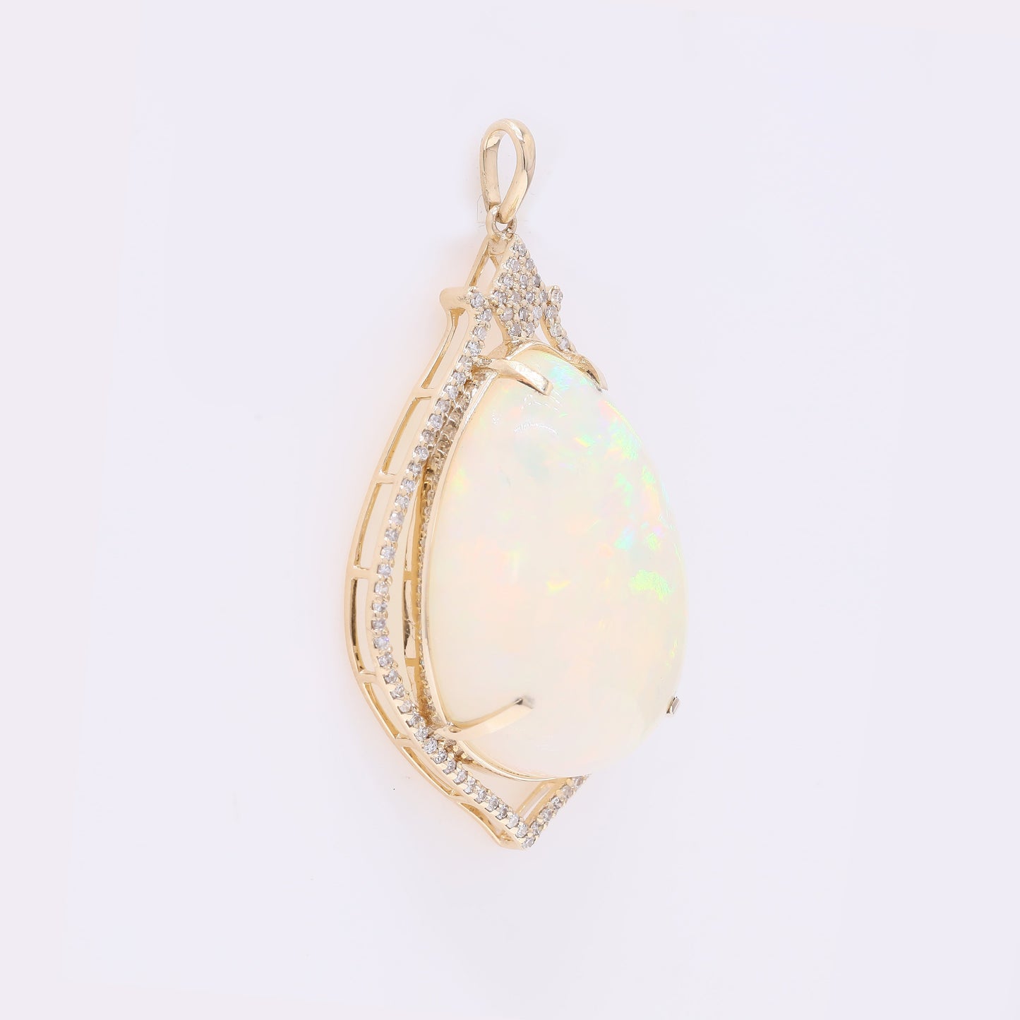 18.45 Ct Pear Cabochon Natural Opal 14K Gold Pendant