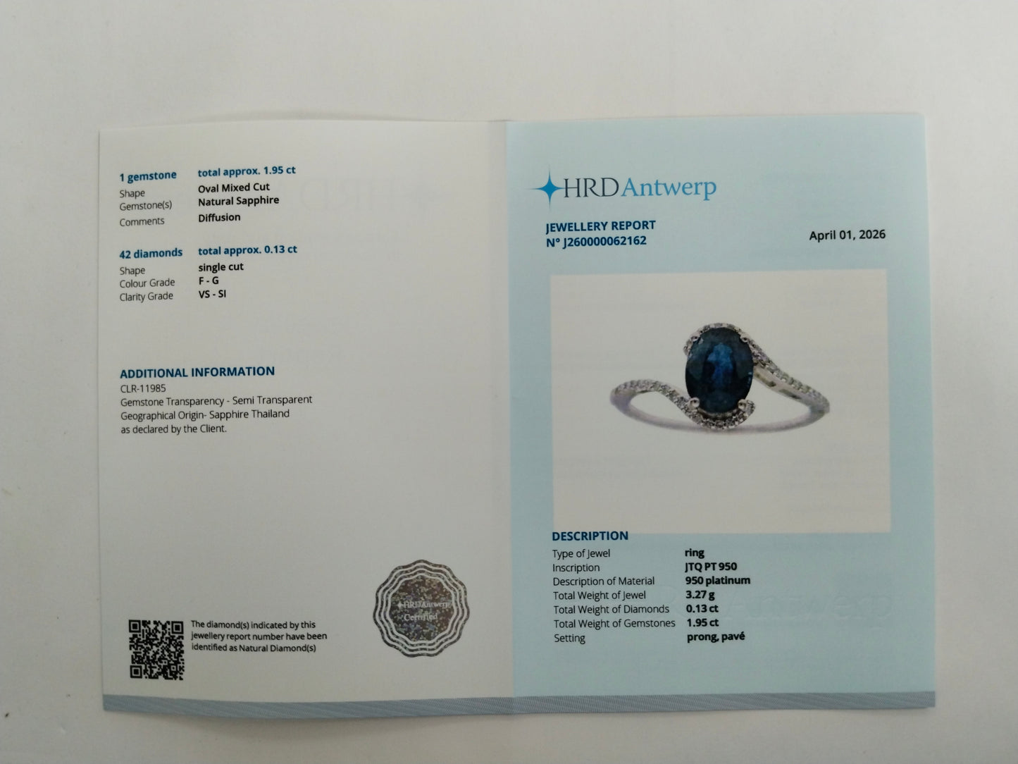 2.08 Ct Oval Mixed Cut Natural Sapphire 950 Platinum Ring