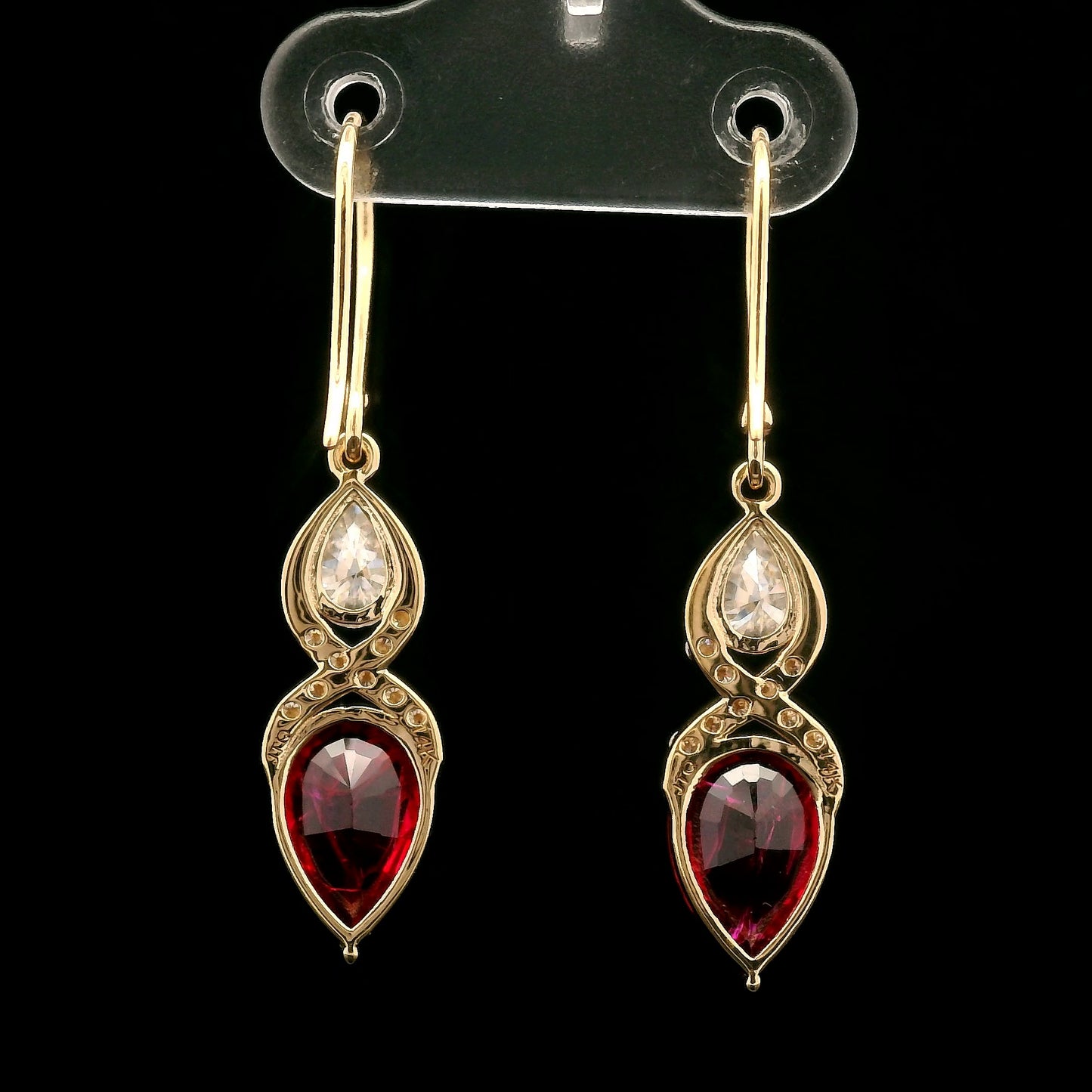5.41 Ct Pear Mixed Cut Lab Grown Ruby 14K Gold Earrings