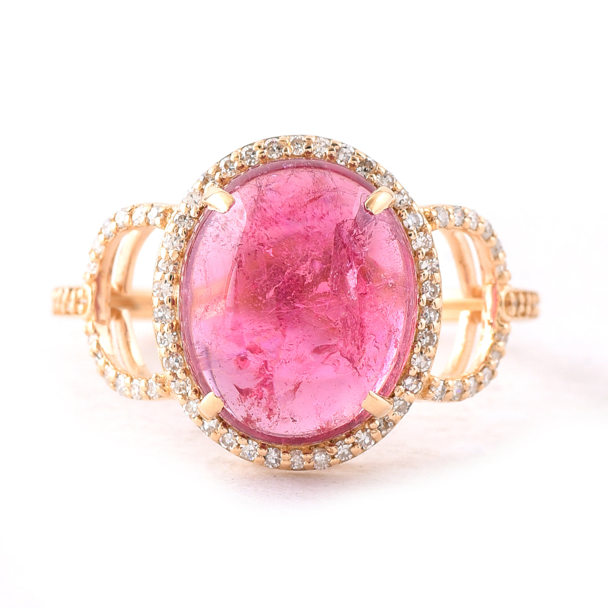 4.94 Ct Oval Cabochon Cut Natural Tourmaline 14K Gold Ring