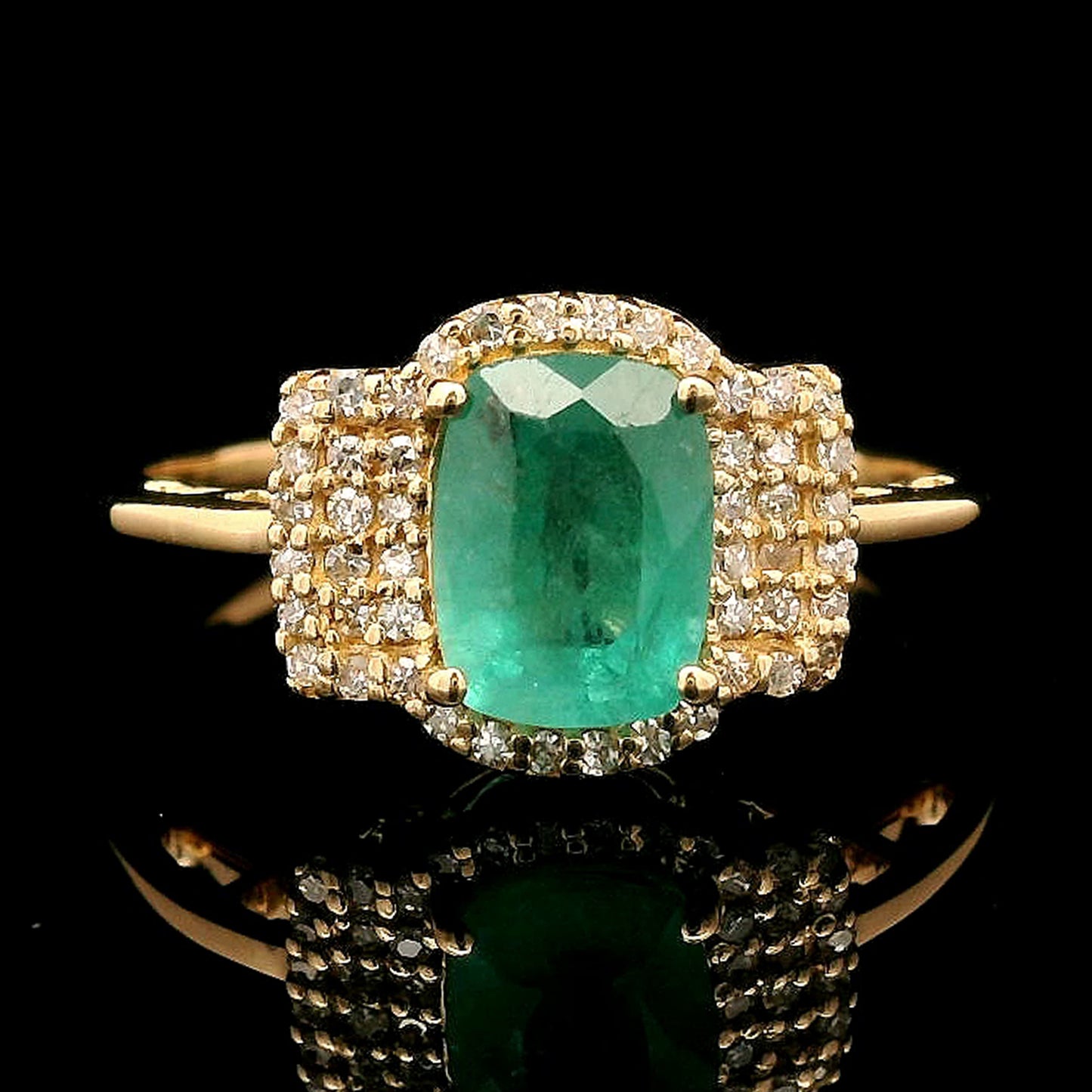 1.26 Ct Cushion Mixed Cut Natural Emerald 14K Gold Ring