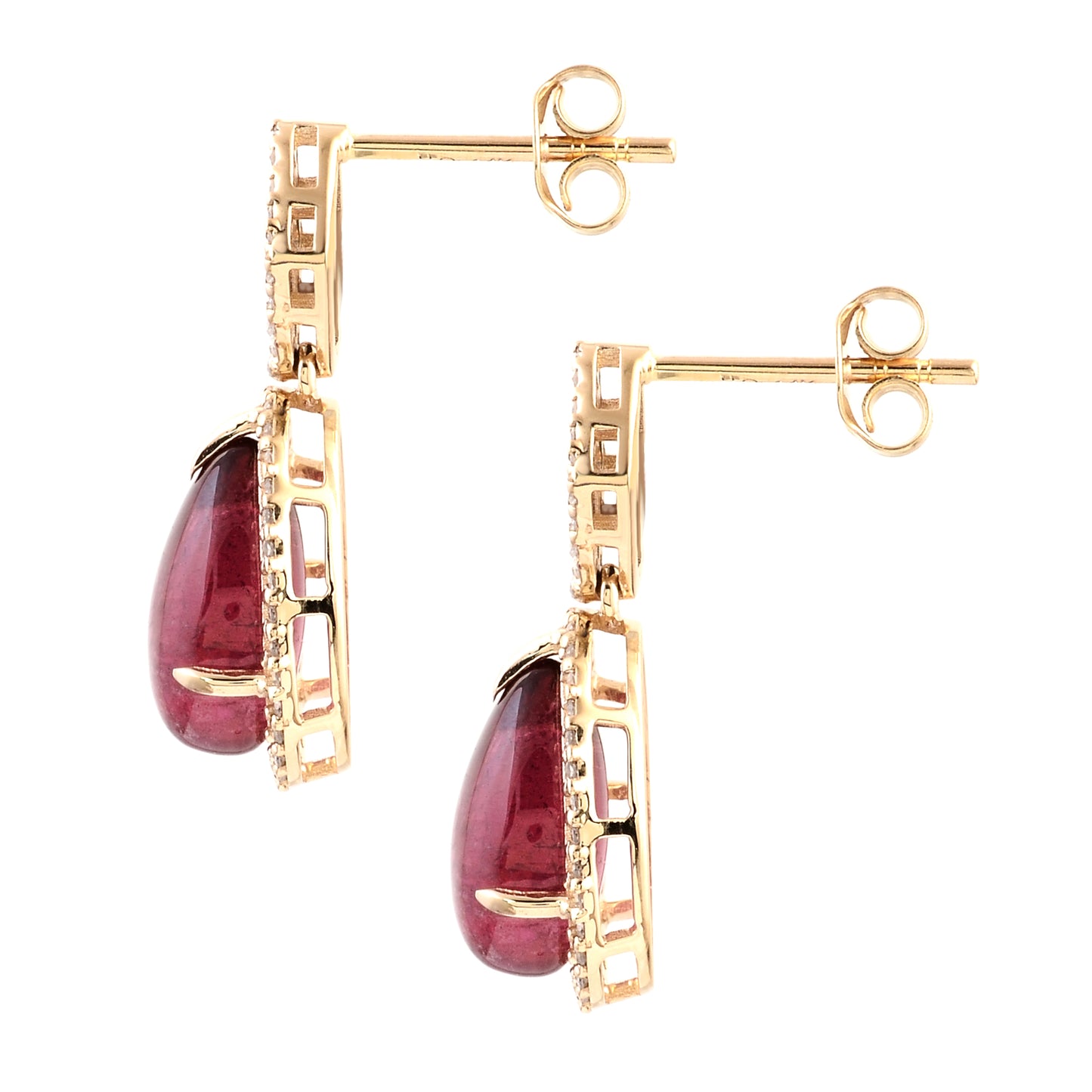 6.41 Ct Pear Cabochon Natural Tourmaline 14K Gold Earrings