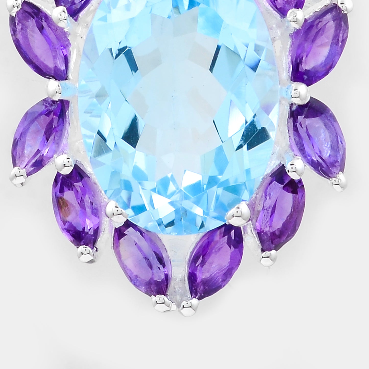 8.79 Ct Oval Blue Topaz, Amethyst, 925 Sterling Silver Pendant