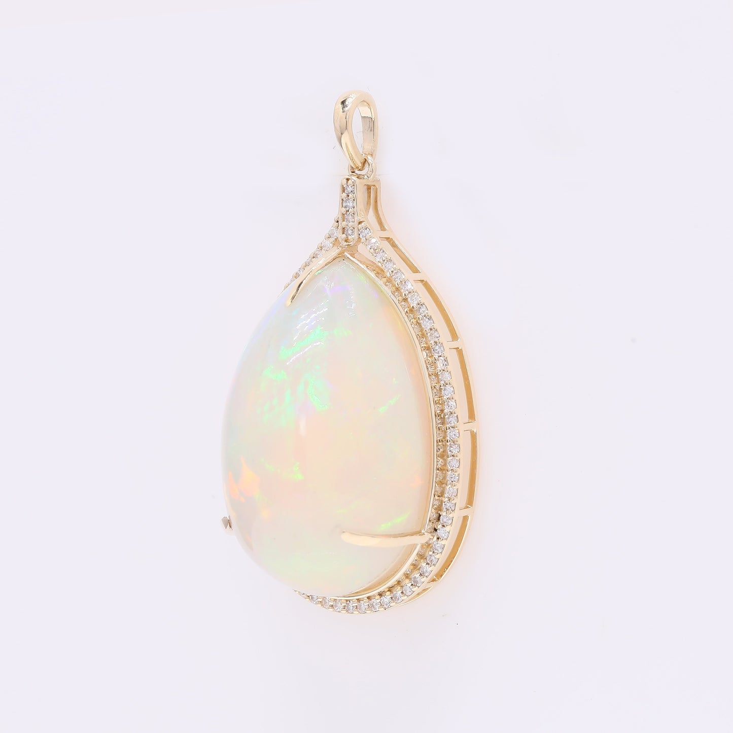21.61 Ct Pear Cabochon Natural Opal 14K Gold Pendant