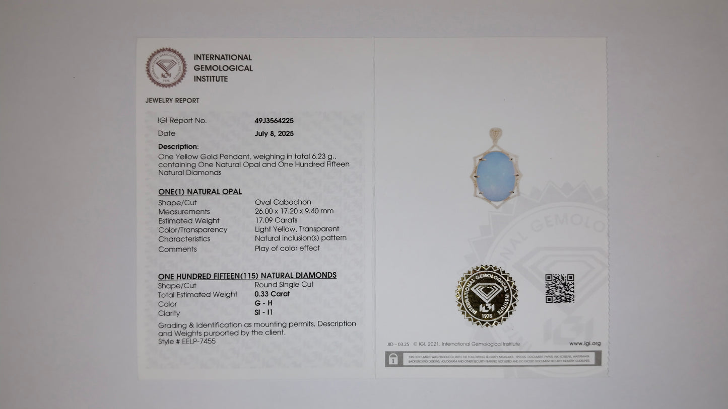17.42 Ct Oval Cabochon Natural Opal 14K Gold Pendant