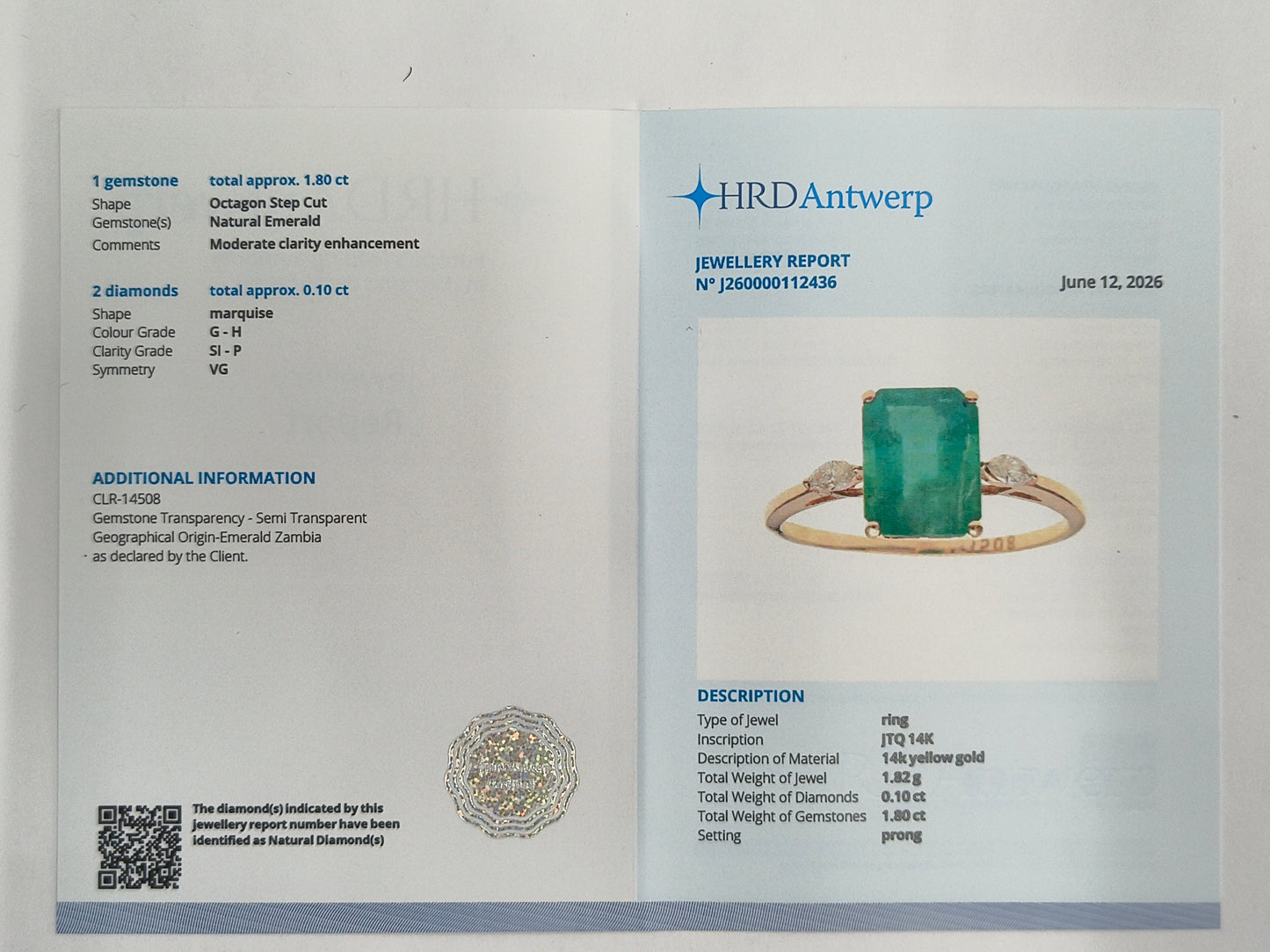 1.90 Ct Octagon Step Cut Natural Emerald 14K Gold Ring
