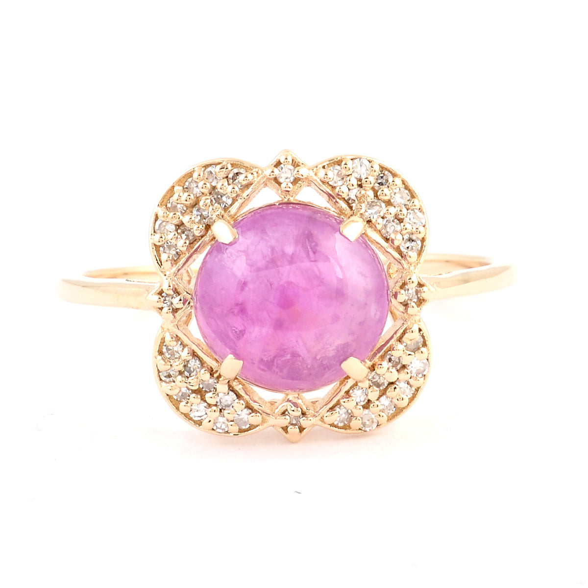 2.57 Ct Oval Cabochon Natural Corundum Pink Sapphire 14K Gold Ring