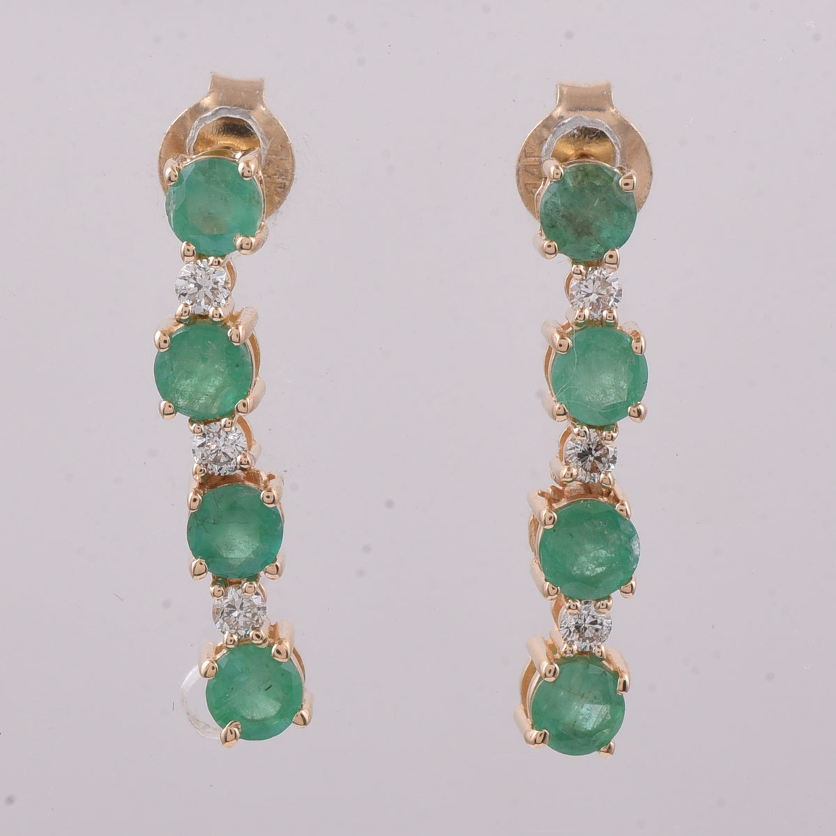 0.96 Ct Round Natural Emerald 14K Gold Earrings