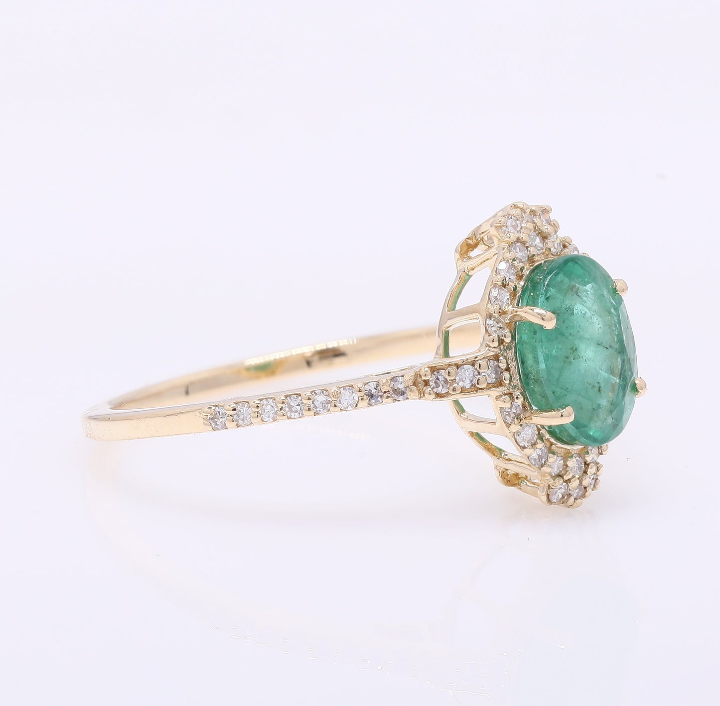 1.34 Ct Oval Mixed Cut Natural Emerald 14K Gold Ring