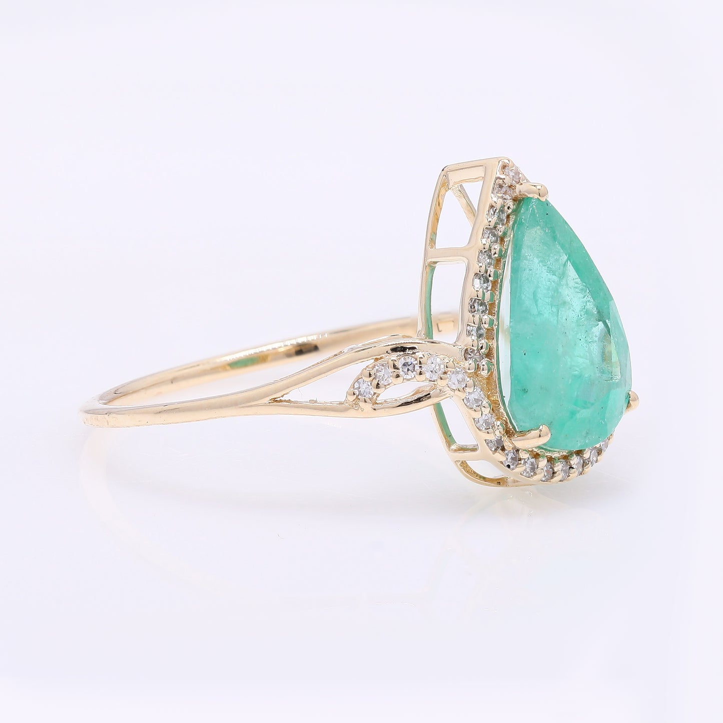 1.99 Ct Pear Mixed Cut Natural Emerald 14K Gold Ring