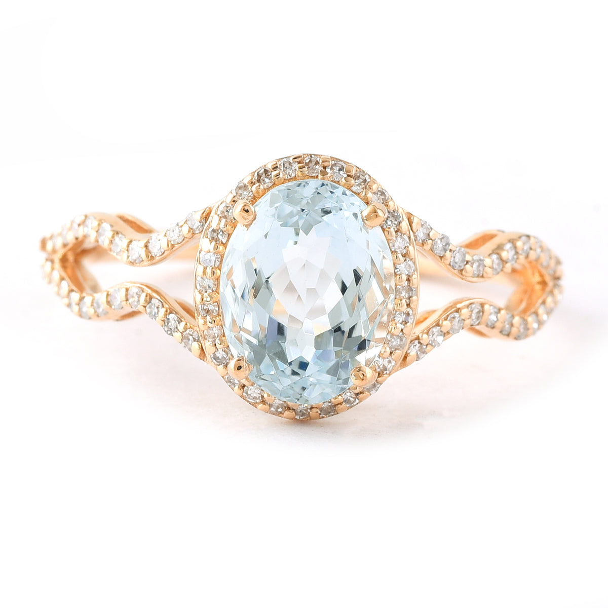 1.89 Ct Oval Mixed Cut Natural Aquamarine 14K Gold Ring