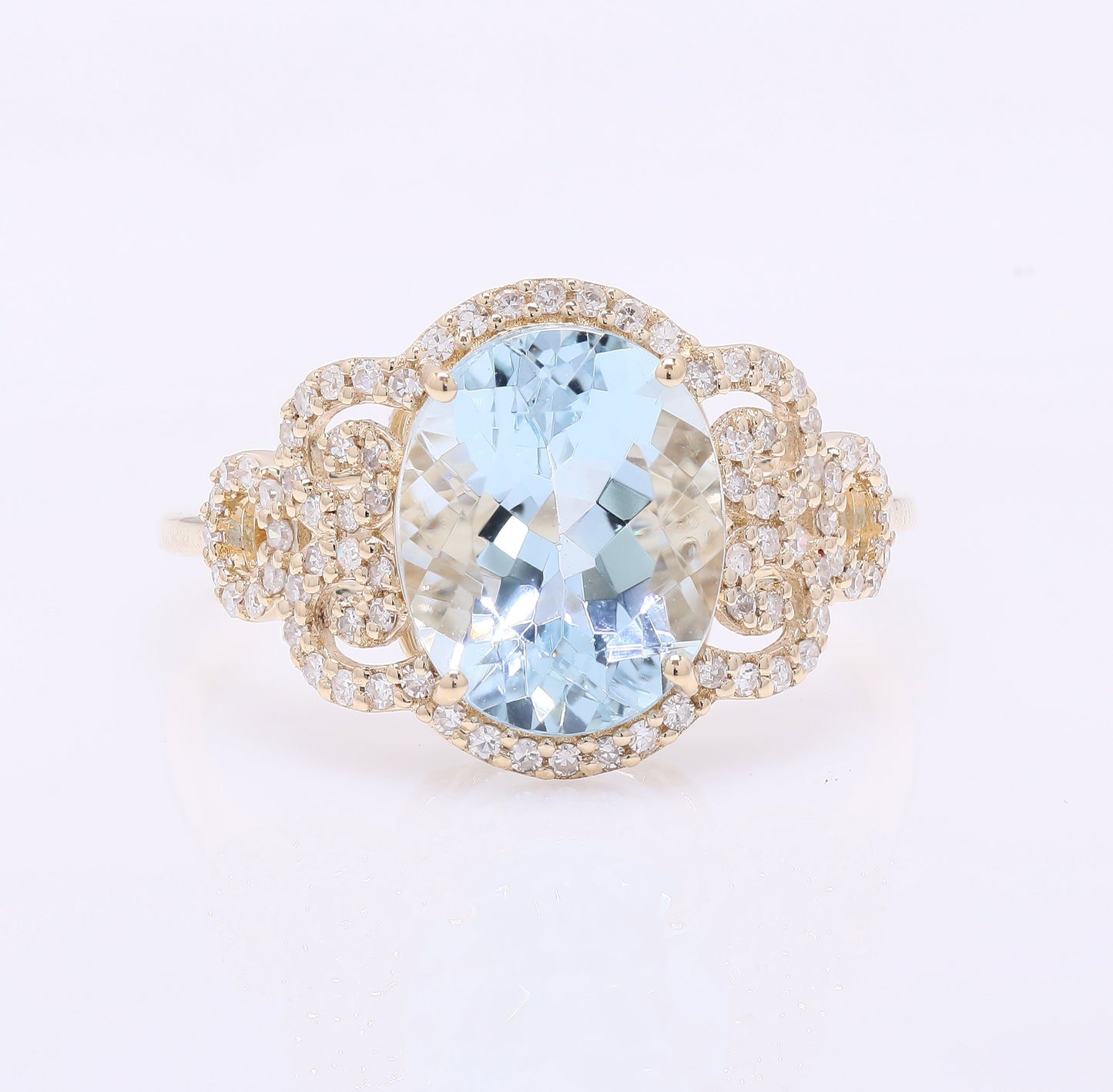 2.98 Ct Oval Mixed Cut Natural Aquamarine 14K Gold Ring