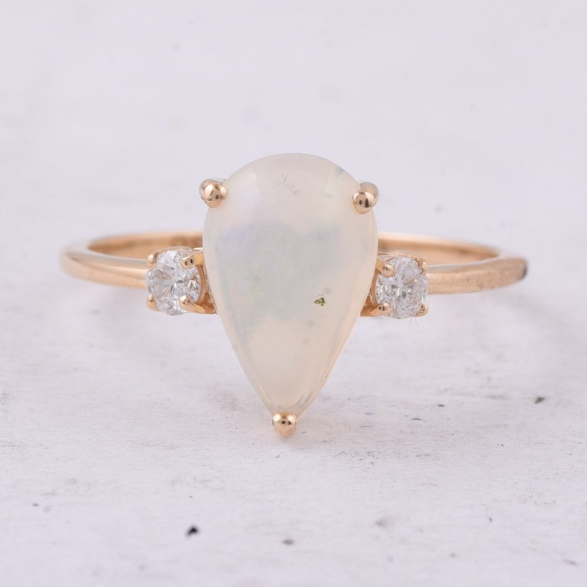 1.32 Ct Pear Cabochon Natural Opal 14K Gold Ring