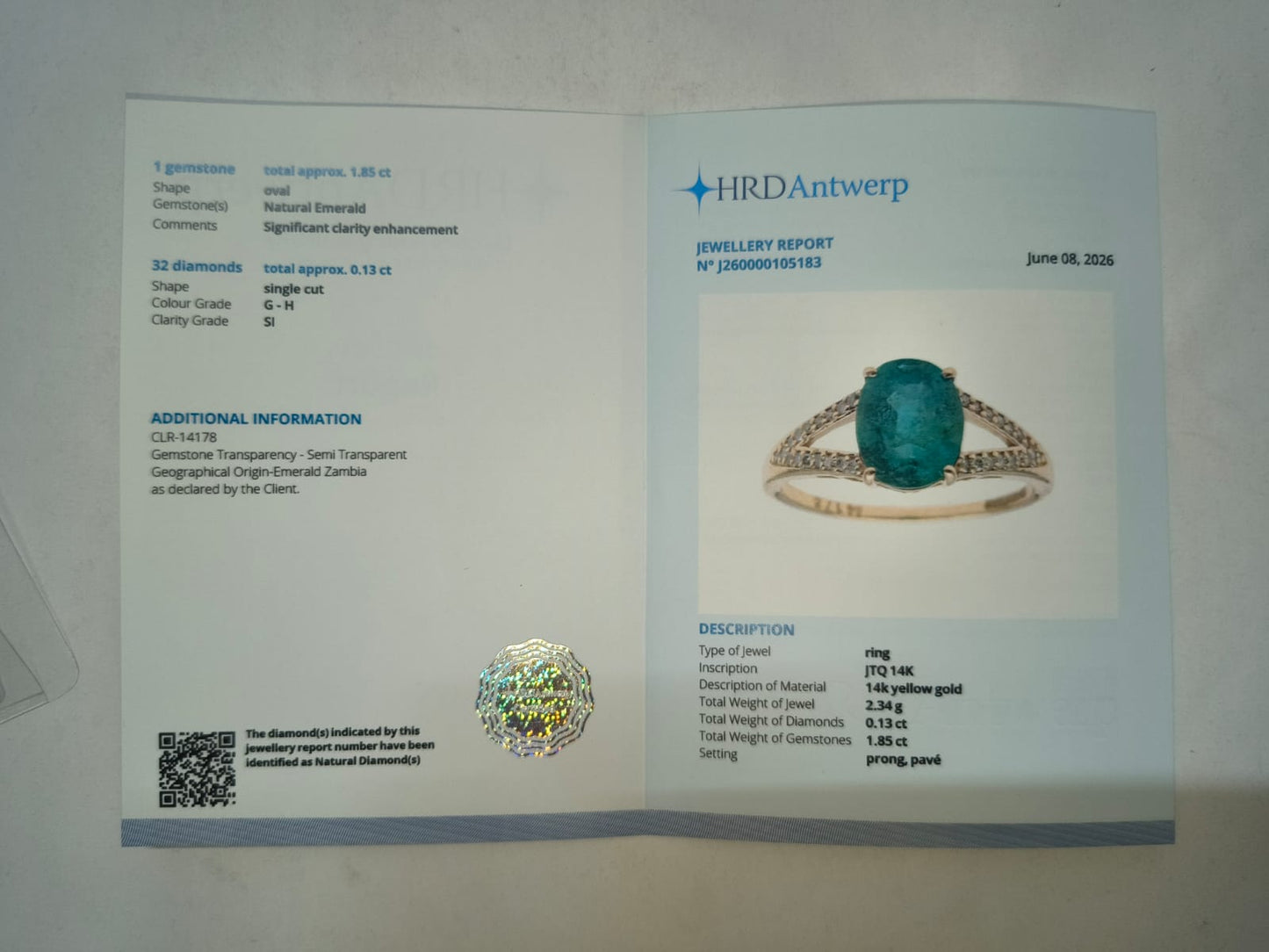 1.98 Ct Oval Mixed Cut Natural Emerald 14K Gold Ring