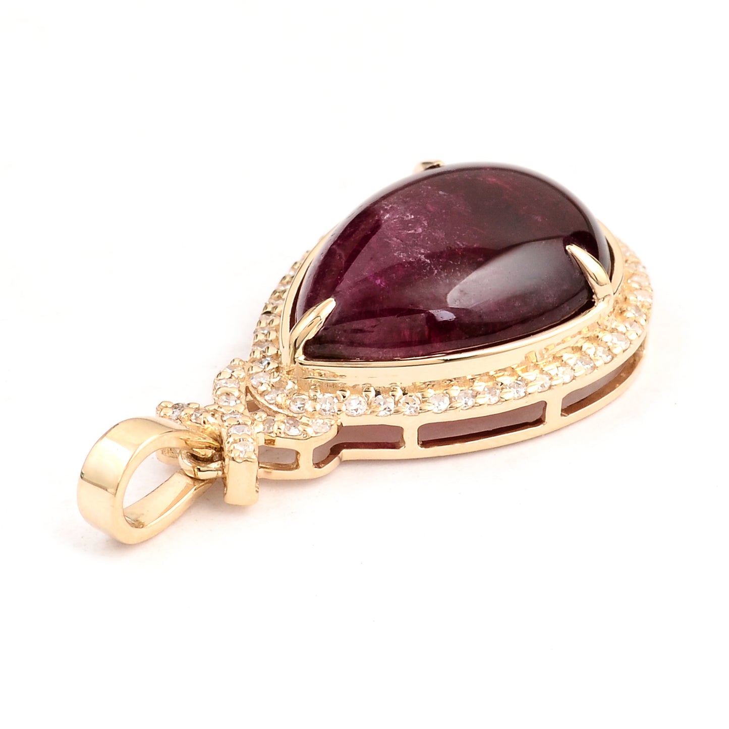 5.55 Ct Pear Cabochon Natural Tourmaline 14K Gold Pendant