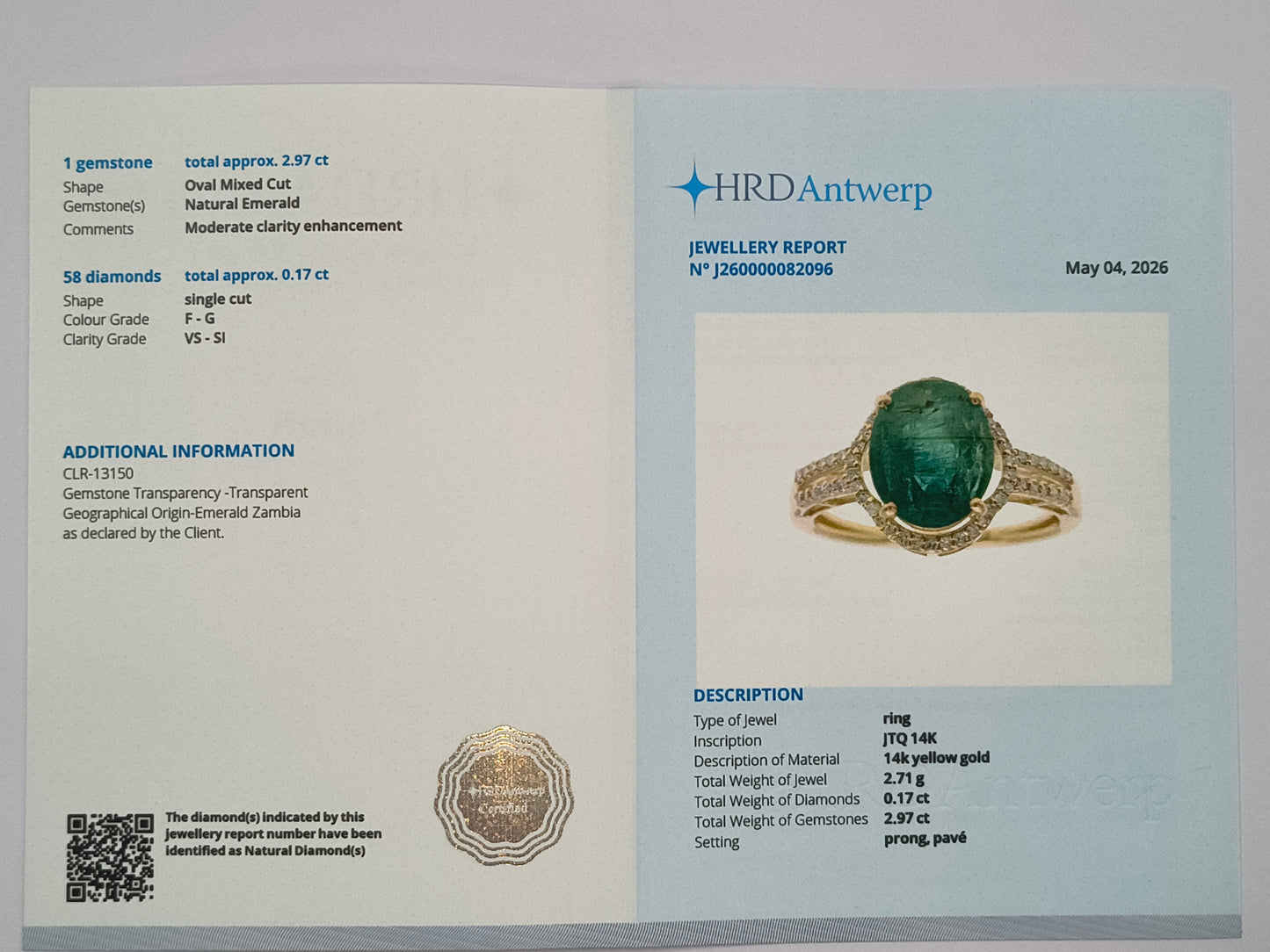 3.14 Ct Oval Mixed Cut Natural Emerald 14K Gold Ring