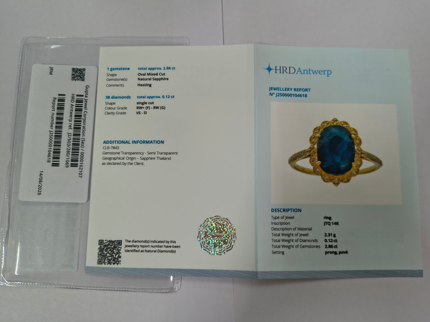2.98 Ct Oval Mixed Cut Natural Sapphire 14K Gold Ring