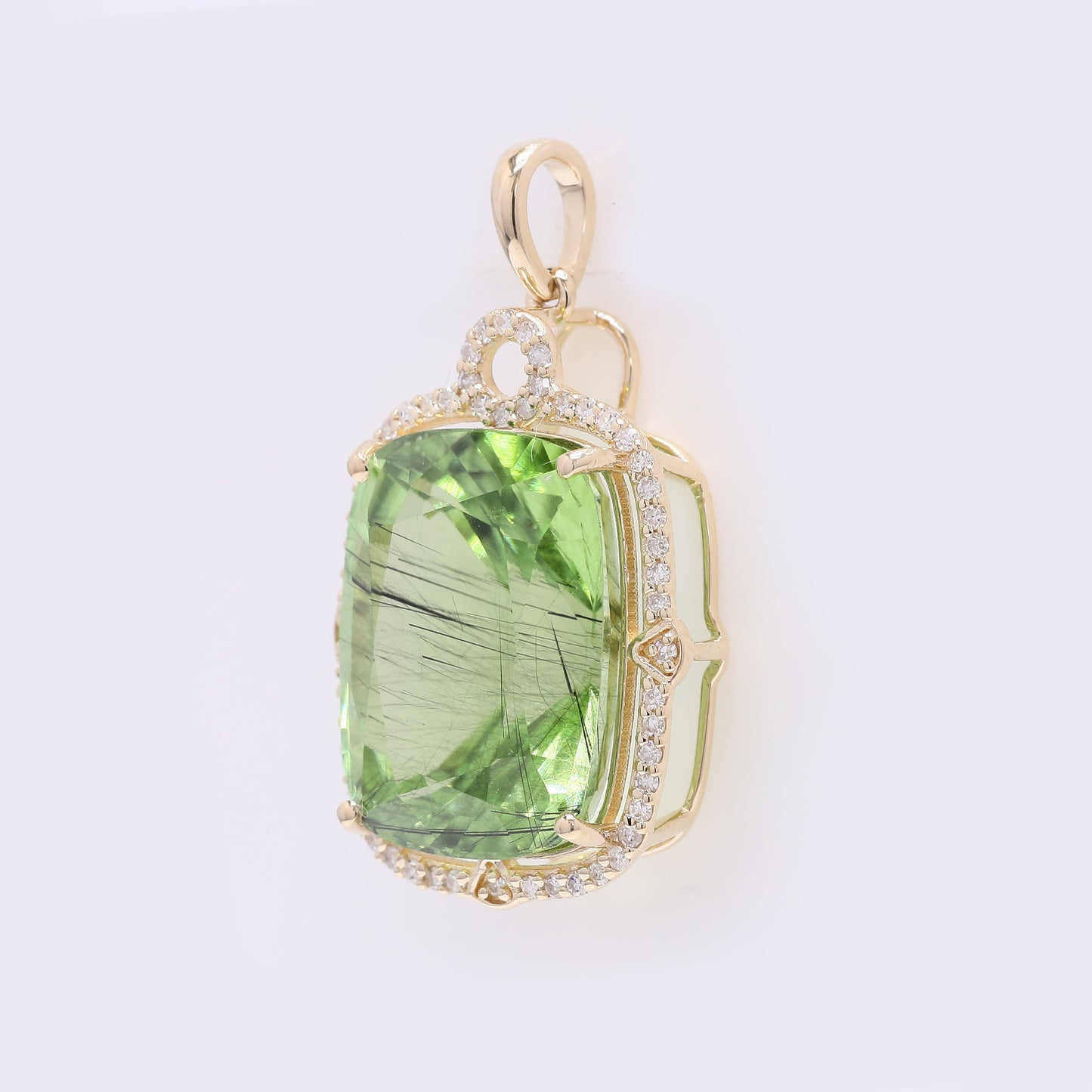 11.85 Ct Cushion Mixed Cut Natural Peridot 14K Gold Pendant