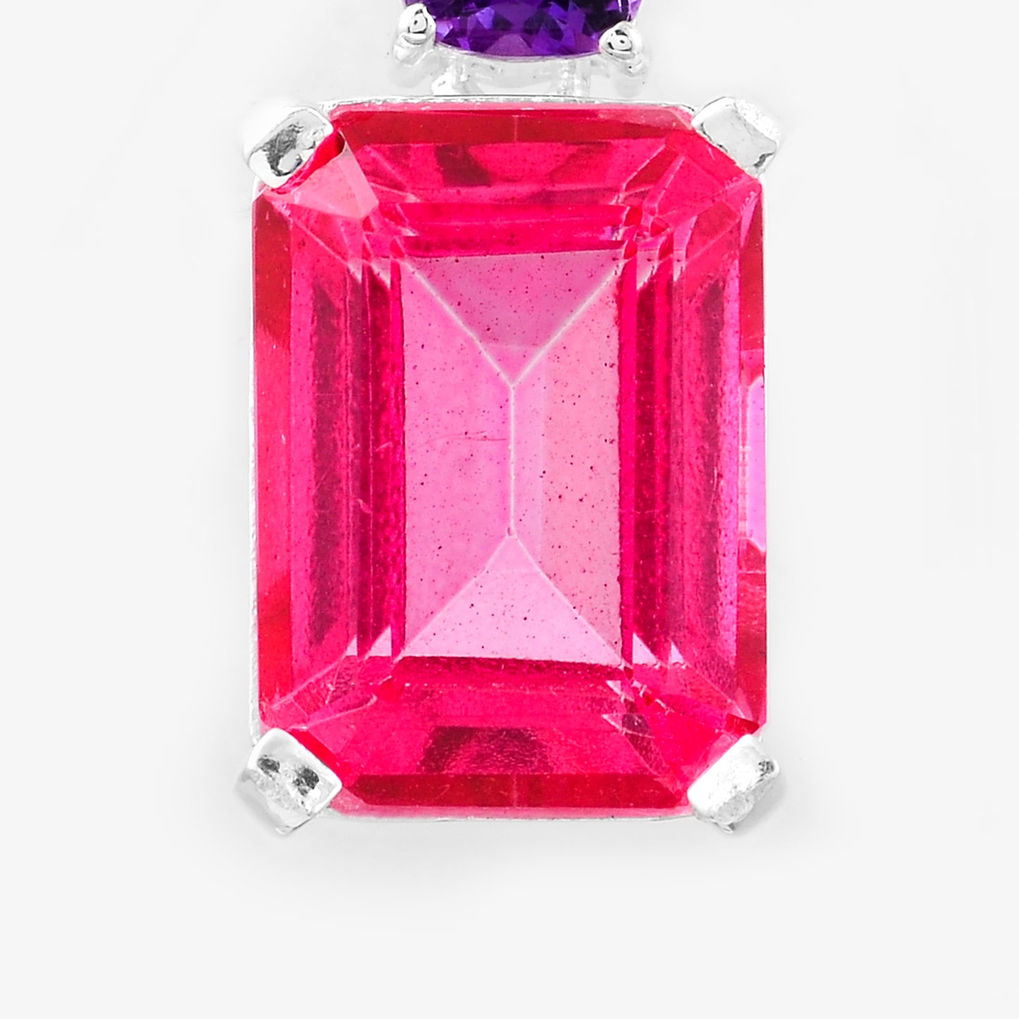 8.36 Ct Octagon Pink Topaz, Amethyst, 925 Sterling Silver Pendant
