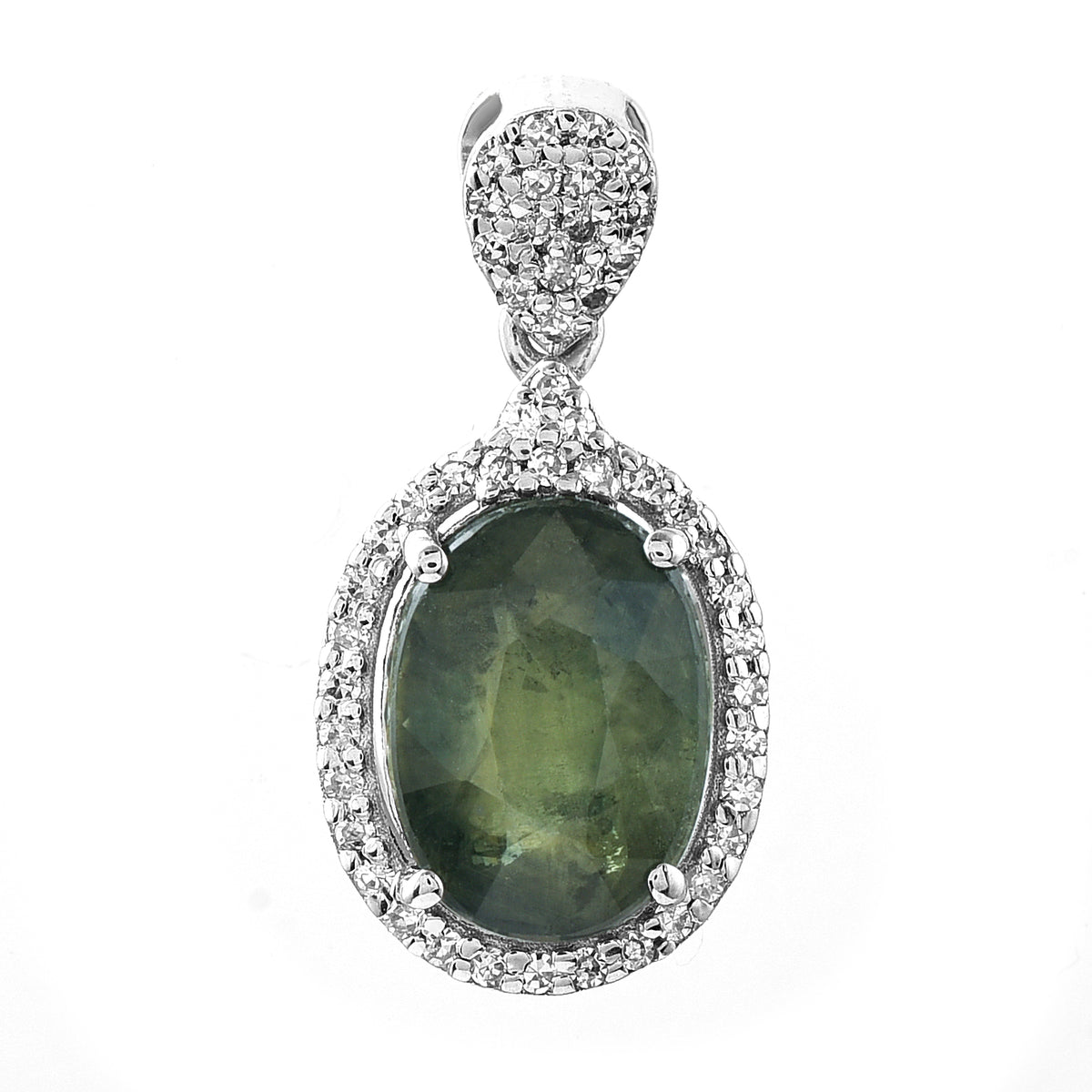 3.69 Ct Oval Mixed Cut Natural Green Sapphire 950 Platinum Pendant