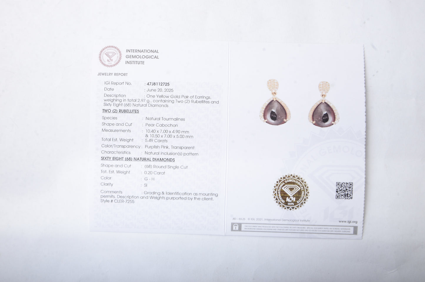 5.69 Ct Pear Cabochon Natural Tourmaline 14K Gold Earrings