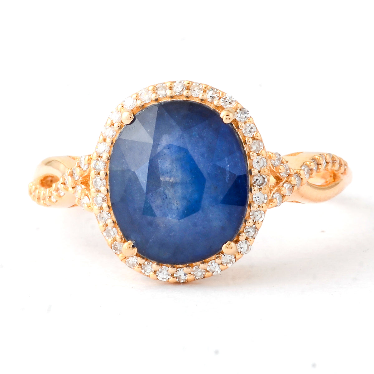 3.57 Ct Oval Mixed Cut Natural Sapphire 14K Gold Ring