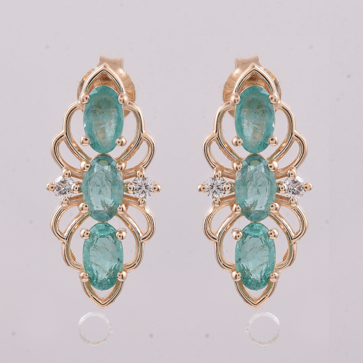 1.43 Ct Oval Natural Emerald 14K Gold Earrings