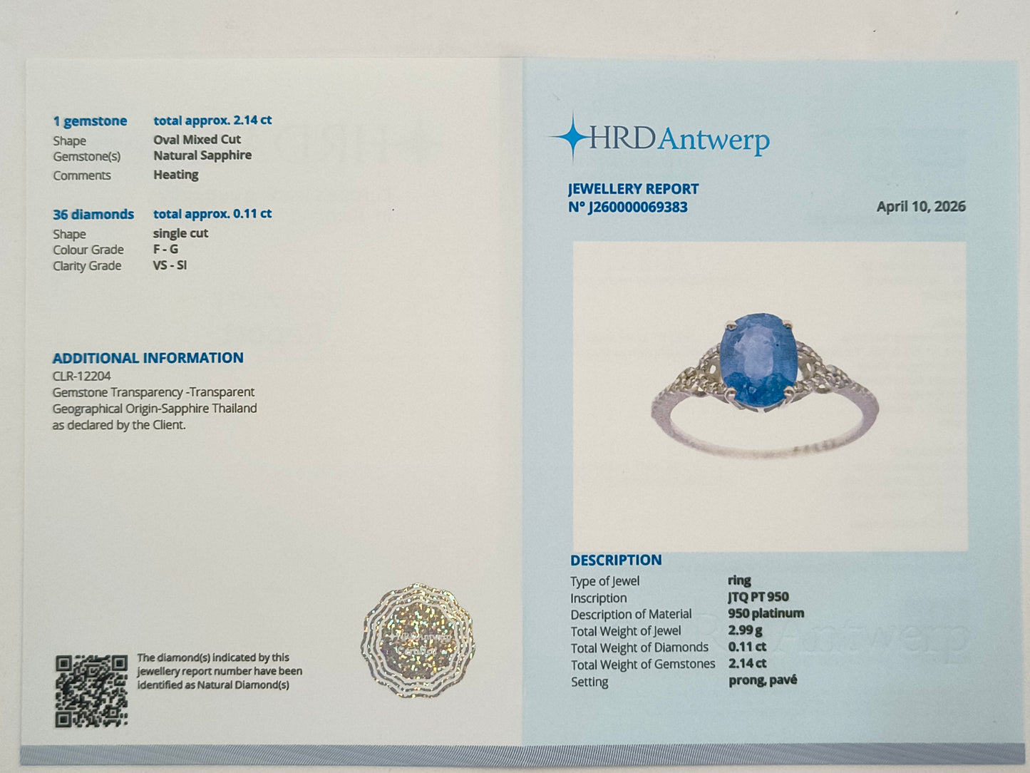 2.25 Ct Oval Mixed Cut Natural Sapphire 950 Platinum Ring