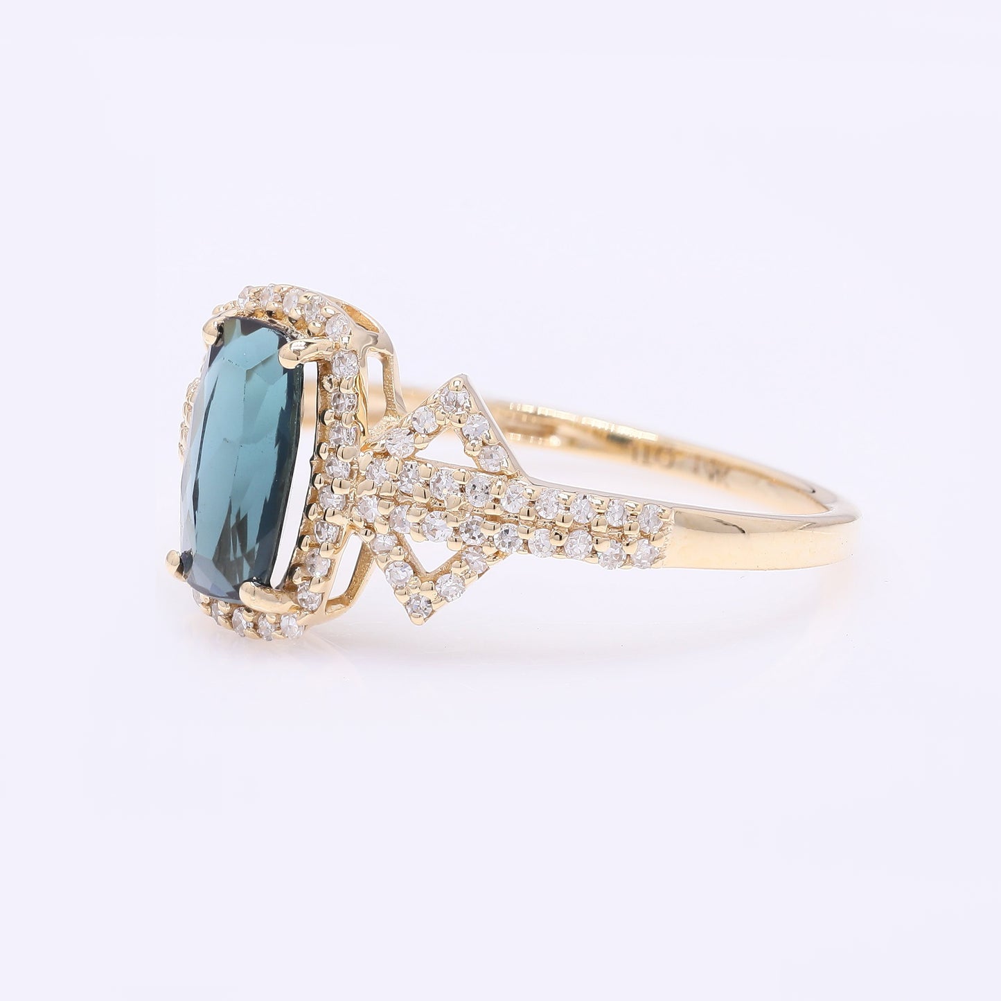 1.17 Ct Rectangular Cushion Mixed Cut Natural Tourmaline 14K Gold Ring