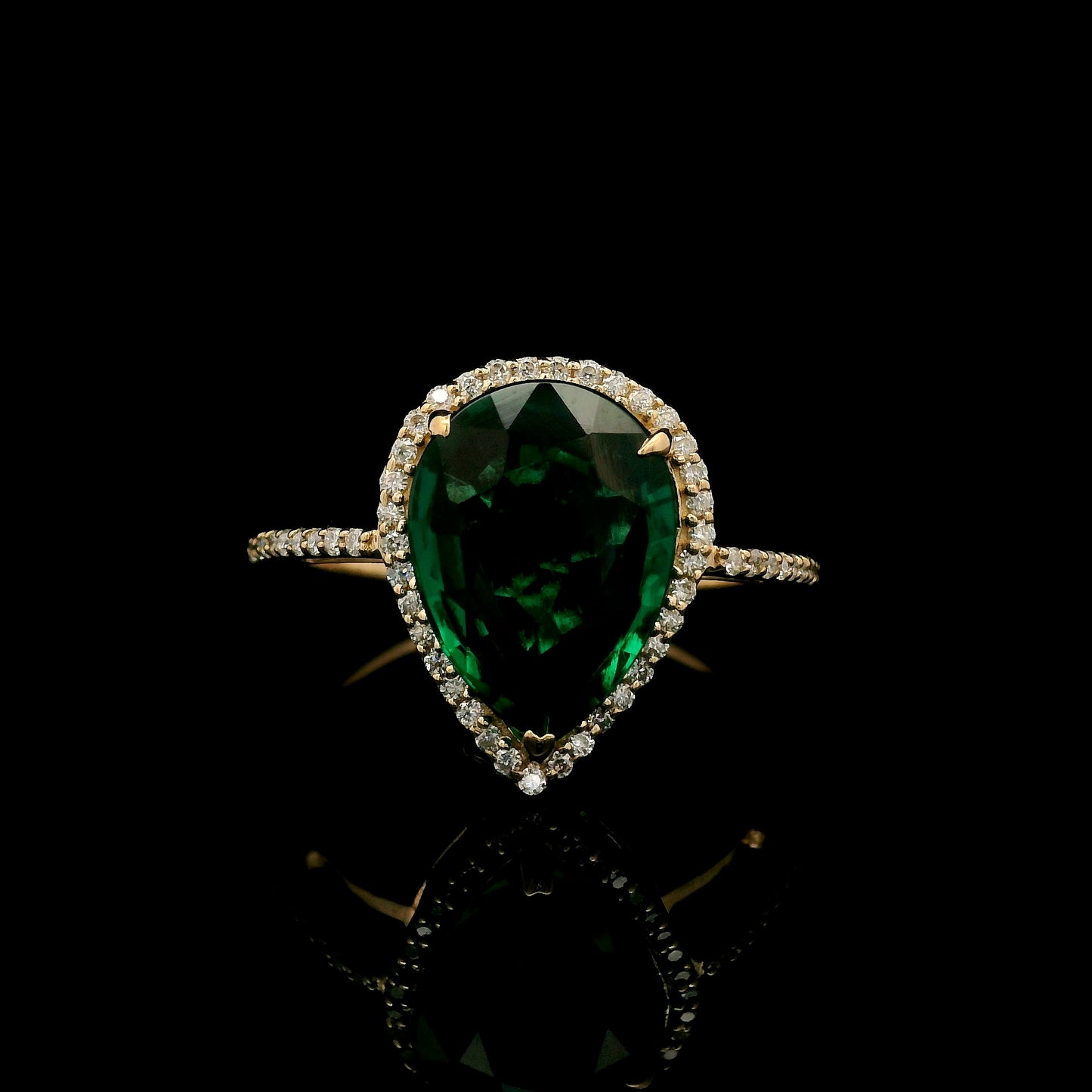 2.99 Ct Pear Mixed Cut Lab Grown Emerald 14K Gold Ring