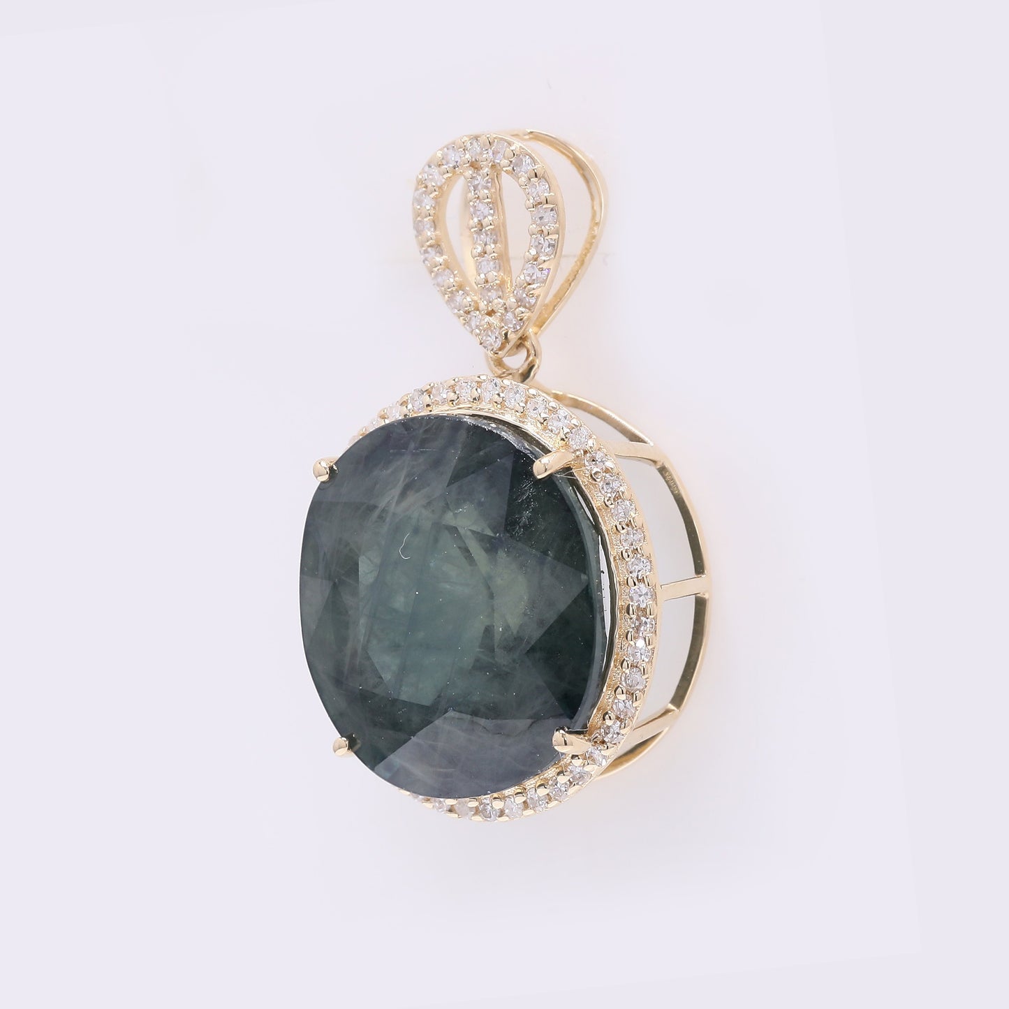 12.17 Ct Oval Mixed Cut Natural Sapphire 14K Gold Pendant