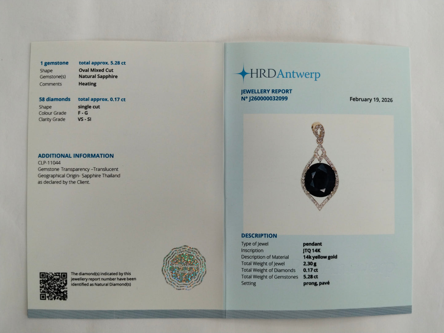 5.45 Ct Oval Mixed Cut Natural Sapphire 14K Gold Pendant