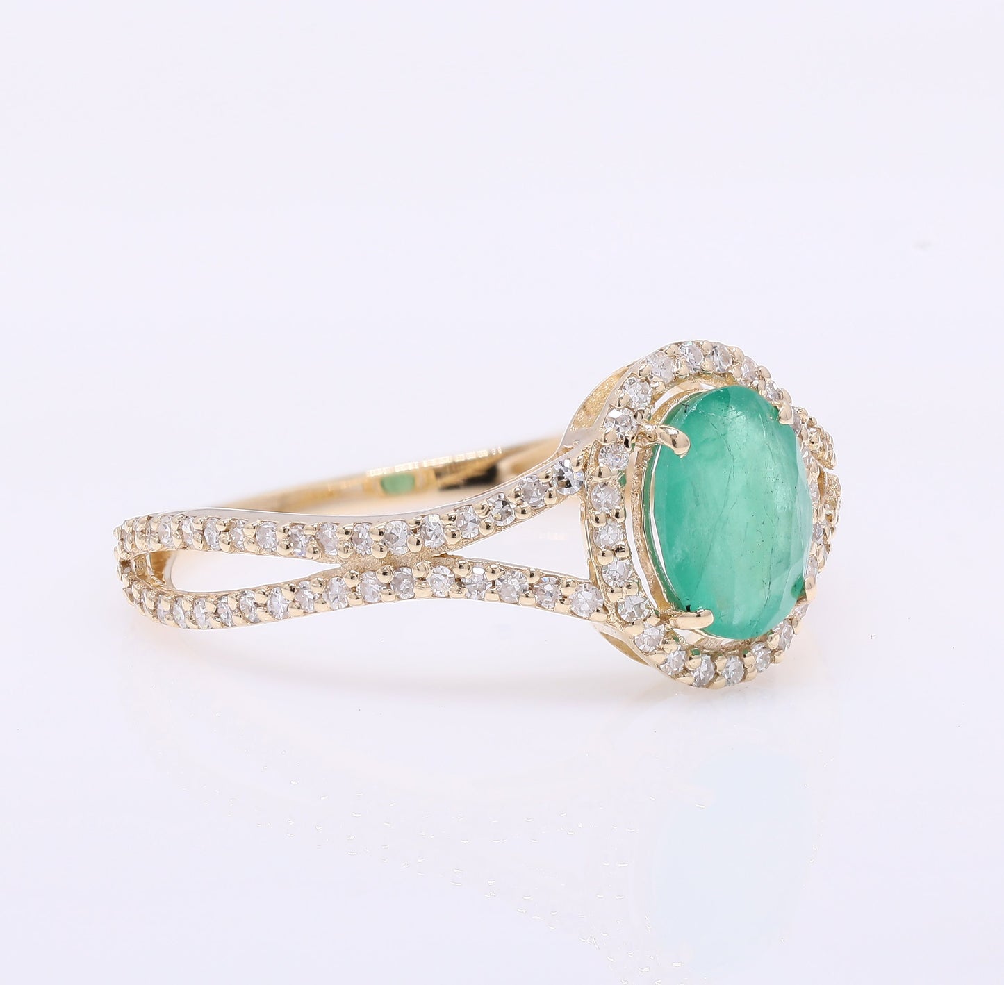 1.10 Ct Oval Mixed Cut Natural Emerald 14K Gold Ring