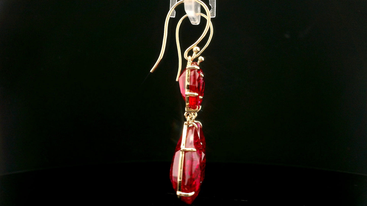 44.01 Ct Pear Lab Grown Ruby 14K Gold Earrings