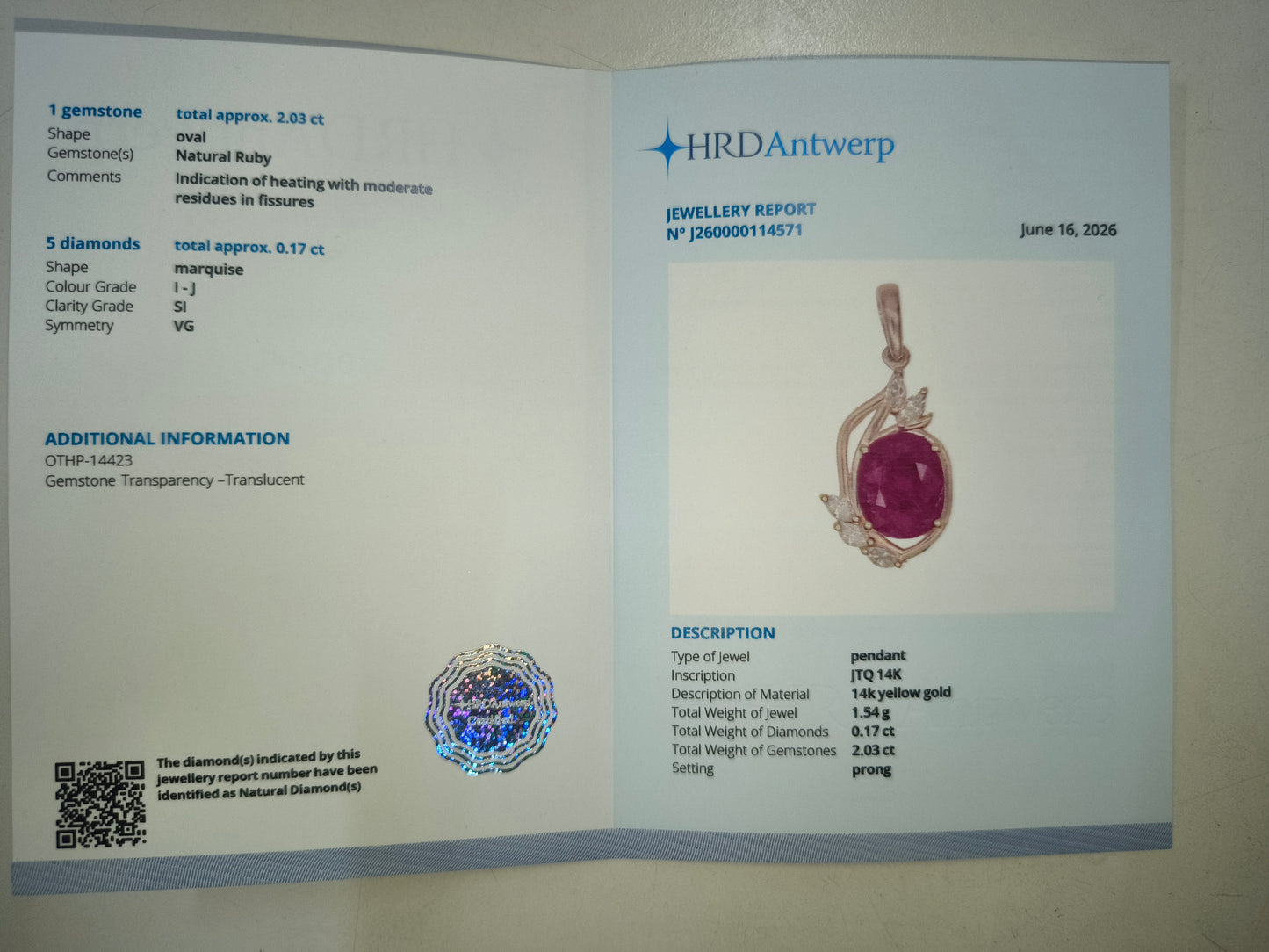 2.20 Ct Oval Natural Ruby 14K Gold Pendant