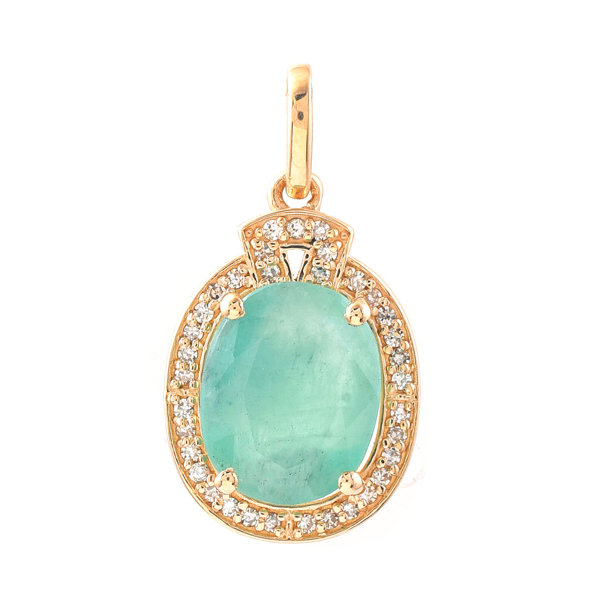 1.97 Ct Oval Mixed Cut Natural Emerald 14K Gold Pendant