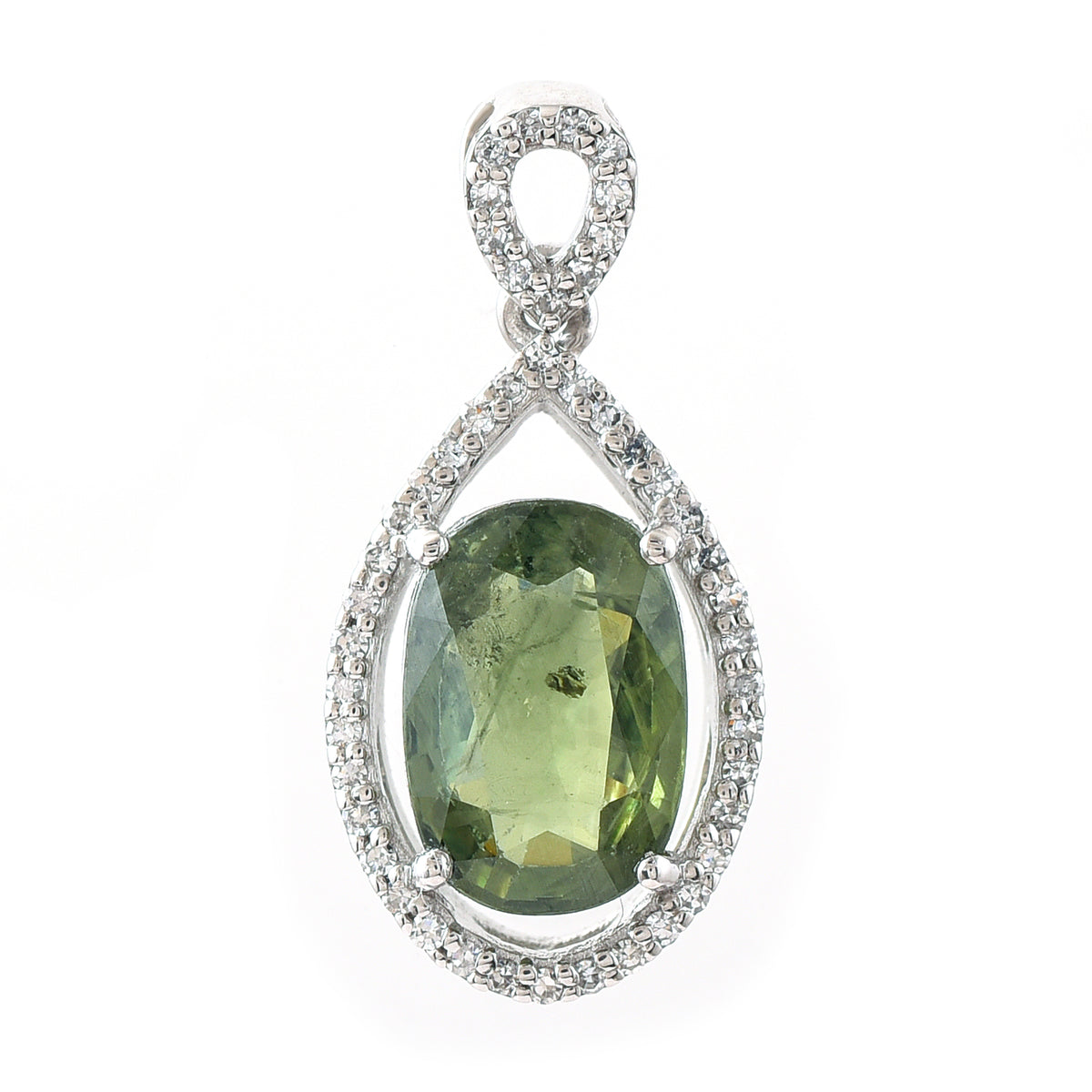 2.77 Ct Oval Mixed Cut Natural Green Sapphire 950 Platinum Pendant