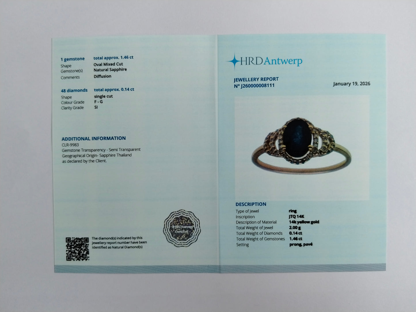1.60 Ct Oval Mixed Cut Natural Sapphire 14K Gold Ring