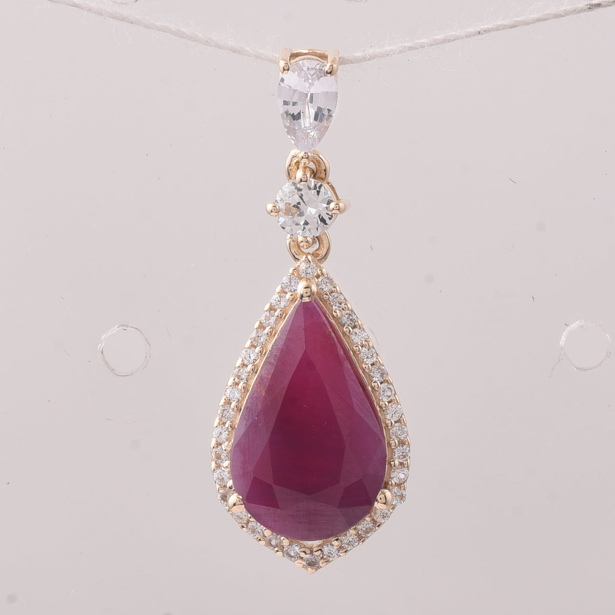 3.45 Ct Pear Ruby 9K Gold Pendant