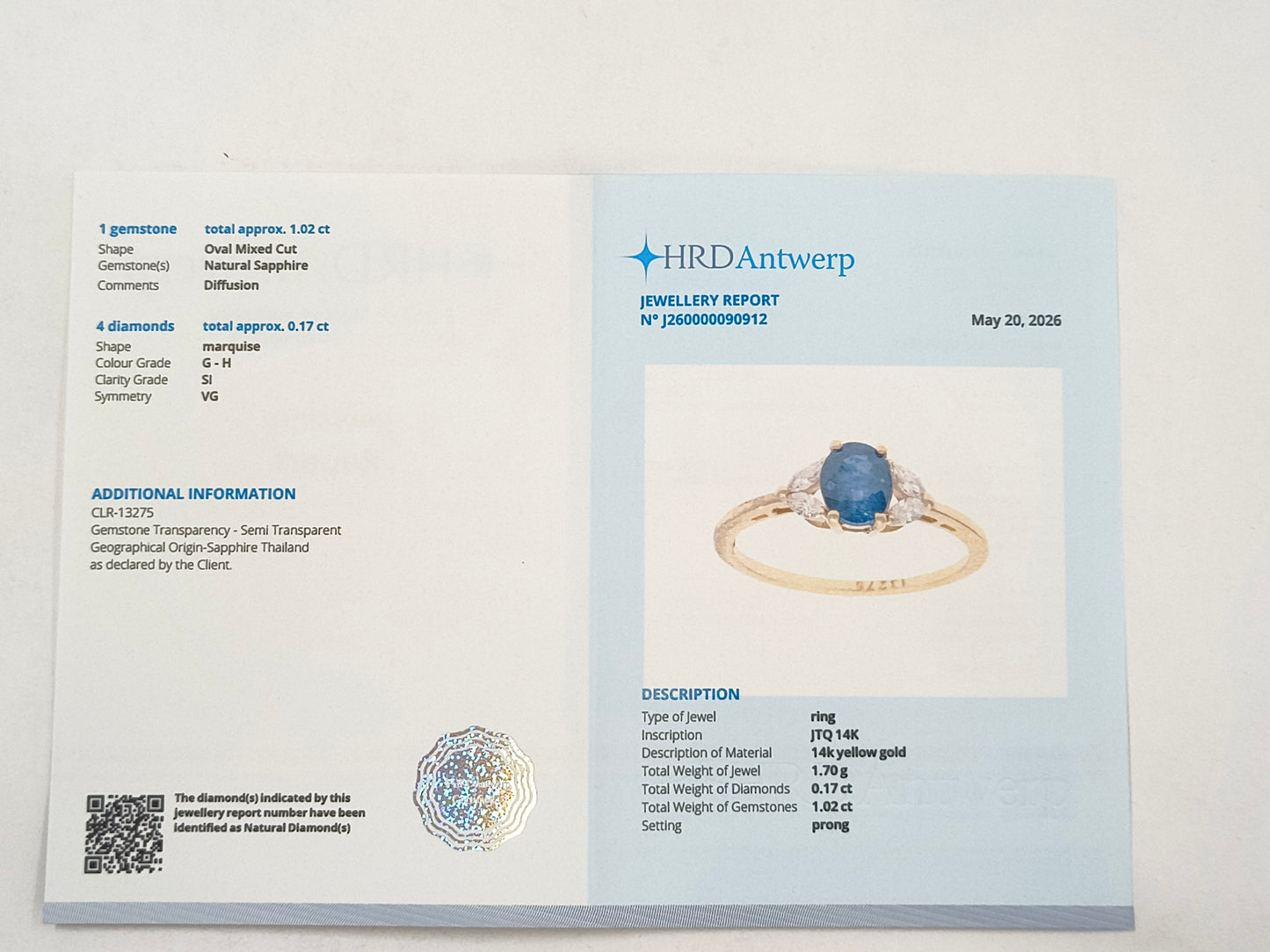 1.19 Ct Oval Sapphire 14K Gold Ring