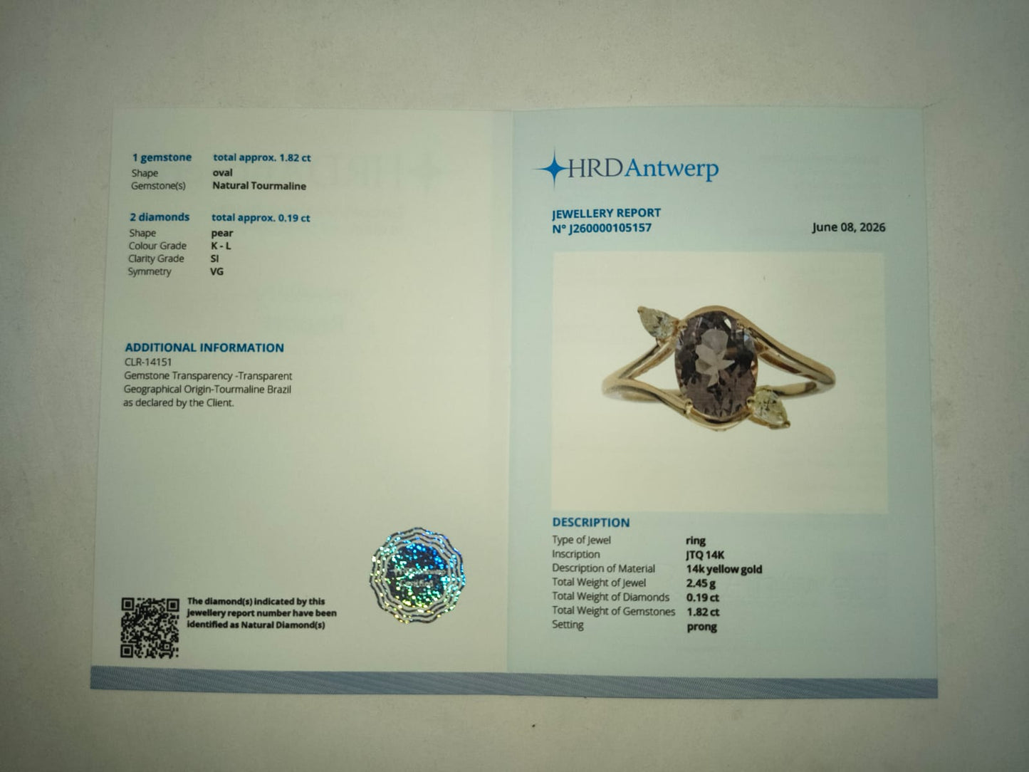 2.01 Ct Oval Mixed Cut Natural Tourmaline 14K Gold Ring