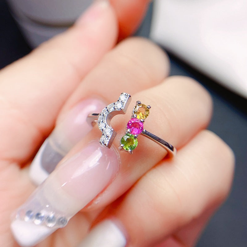 Multi Colored Tourmaline 925 Sterling Silver Ring