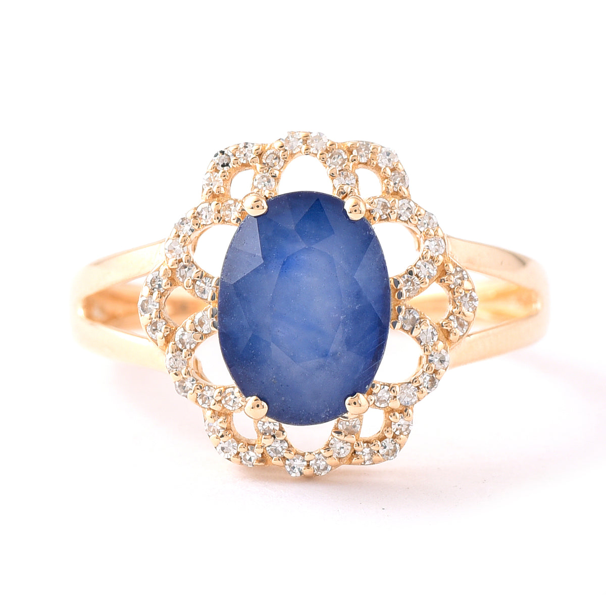 2.93 Ct Oval Mixed Cut Natural Sapphire 14K Gold Ring