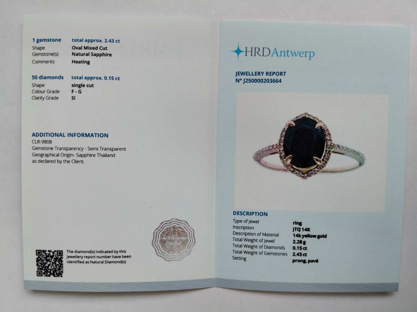 2.58 Ct Oval Mixed Cut Natural Sapphire 14K Gold Ring
