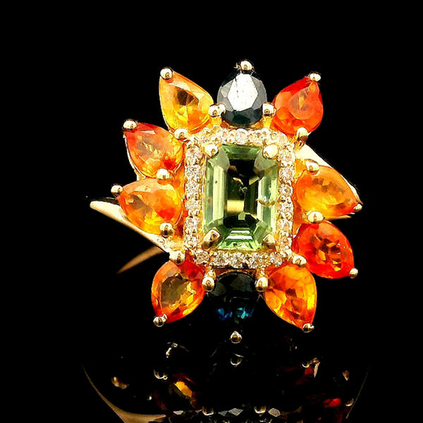 2.76 Ct Octagon Multi Sapphire 14K Gold Ring